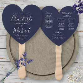 Navy Blue Wedding Program Heart Hand Fan Fächer