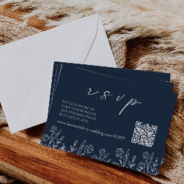 Navy Blue Wedding RSVP | QR-Code-Umschließungskart Mitteilungskarte