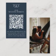 Navy Blue Wedding Website QR Code Photo Rsvp