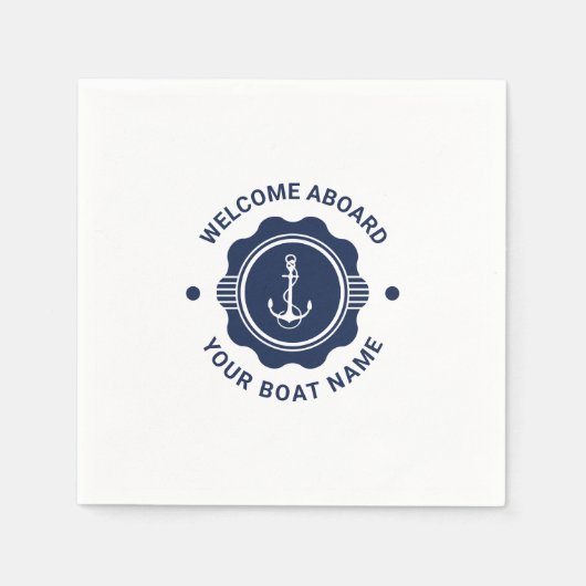 Navy-Blue-Weiß-nautisches Bootsrad und Anker Serviette (Vorderseite)