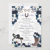 Navy Blue Western Charra Boots Quinceanera Einladung (Vorderseite)