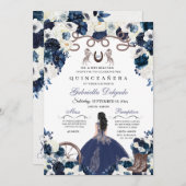 Navy Blue Western Charra Girl Ranchero Quinceanera Einladung (Vorne/Hinten)