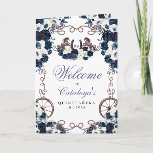 Navy Blue Western Charro Quinceñera Programm (Vorderseite)