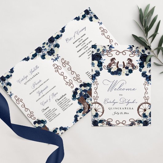 Navy Blue Western Charro Quinceñera Programm