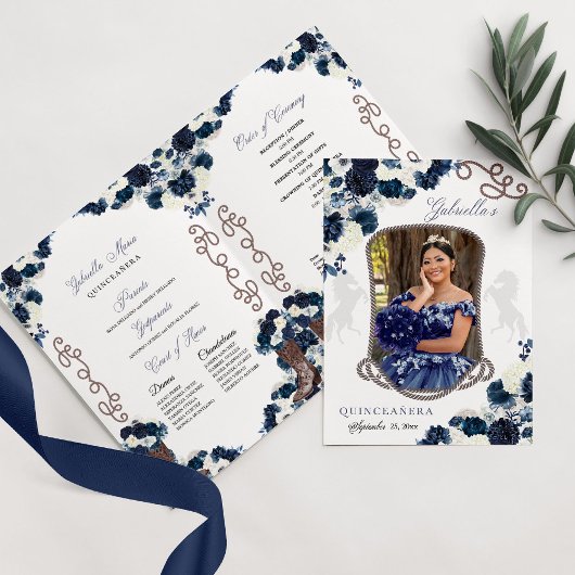 Navy Blue Western Charro Quinceñera Programm
