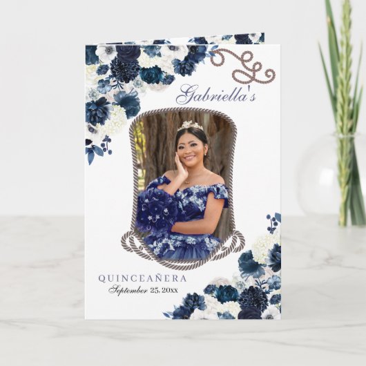 Navy Blue Western Charro Quinceñera Programm (Vorderseite)