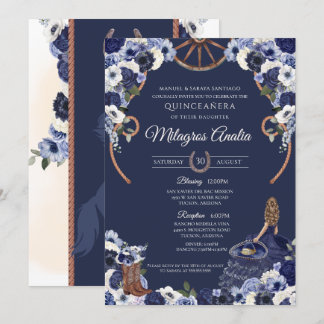 Navy Blue Western Charro Rustic Quinceanera Einladung