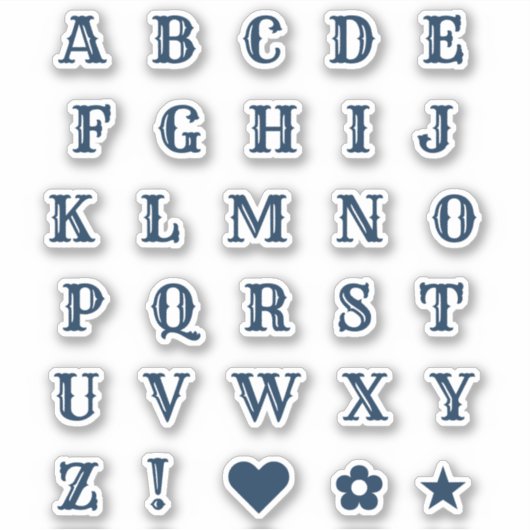 Navy Blue Western Theme Letters Alphabet Monogram Aufkleber (Vorderseite)