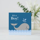 Navy Blue Whale Baby Dusche Einladung (Stehend Vorderseite)