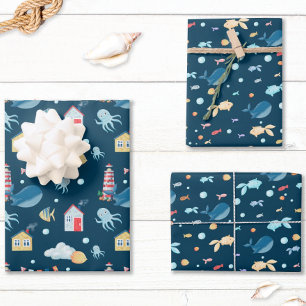 Navy Blue Whale Geschenkpapier Set