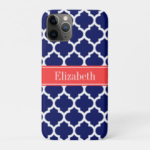 Navy Blue Whcan #5 Coral Red Name Monogram Case-Mate iPhone Hülle