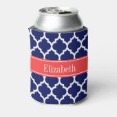 Navy Blue Whcan #5 Coral Red Name Monogram Dosenkühler (Kanne Rückseite)