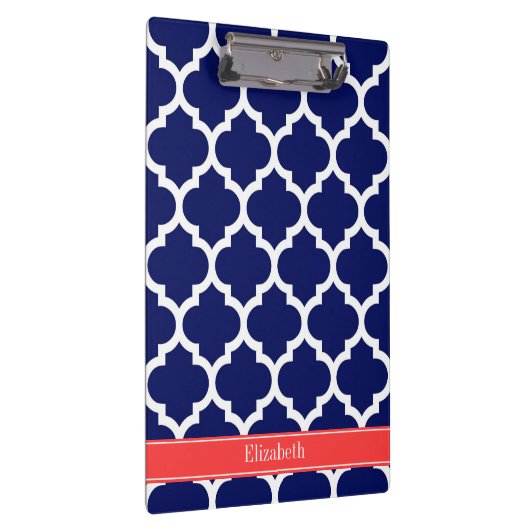 Navy Blue Whcan #5 Coral Red Name Monogram Klemmbrett (Rechts)