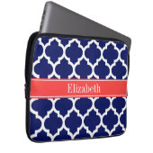 Navy Blue Whcan #5 Coral Red Name Monogram Laptopschutzhülle (Vorne Rechts)
