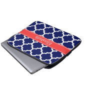 Navy Blue Whcan #5 Coral Red Name Monogram Laptopschutzhülle (Vorne Knopf)