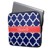 Navy Blue Whcan #5 Coral Red Name Monogram Laptopschutzhülle (Vorderseite Links)