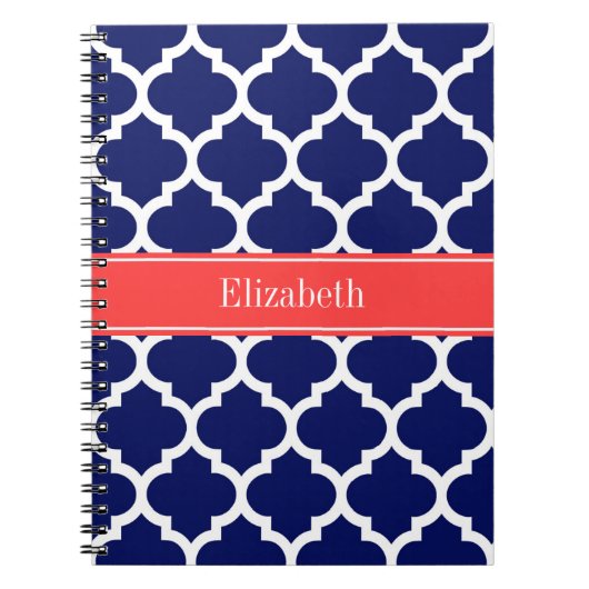 Navy Blue Whcan #5 Coral Red Name Monogram Notizblock (Vorderseite)