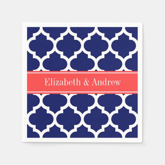 Navy Blue Whcan #5 Coral Red Name Monogram Serviette (Vorderseite)