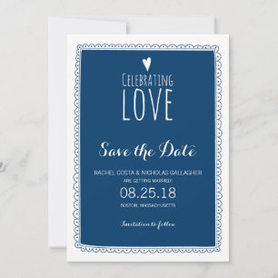 Navy Blue Whimsical Doodle Frame Save the Date Einladung