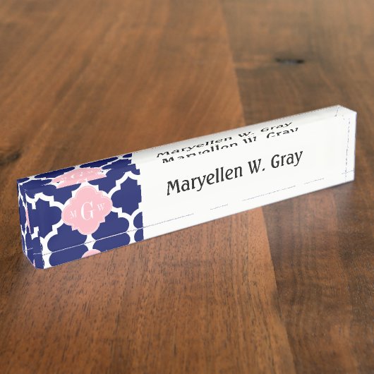 Navy Blue Whisky marokkanisch #5 Pink 3 Initial Mo Namensplakette (Seite)