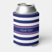 Navy Blue Whisky Stripe Hot Pink Name Monogram Dosenkühler (Kanne Rückseite)
