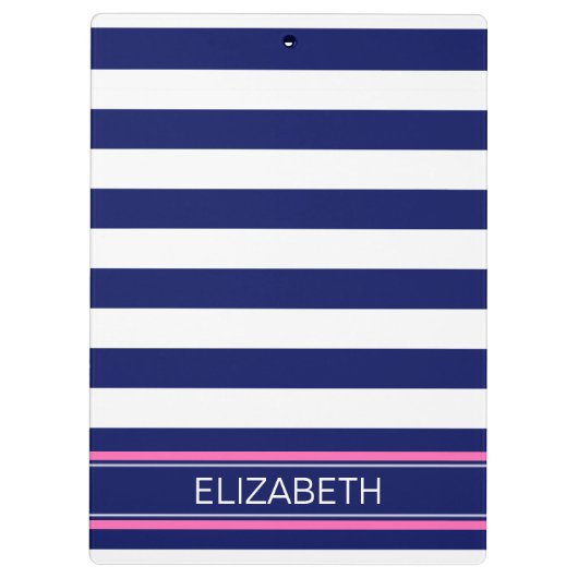Navy Blue Whisky Stripe Hot Pink Name Monogram Klemmbrett (Rückseite)