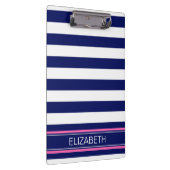 Navy Blue Whisky Stripe Hot Pink Name Monogram Klemmbrett (Rechts)