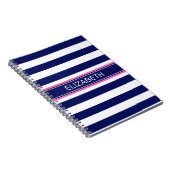 Navy Blue Whisky Stripe Hot Pink Name Monogram Notizblock (Rechte Seite)