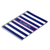 Navy Blue Whisky Stripe Hot Pink Name Monogram Notizblock (Linke Seite)