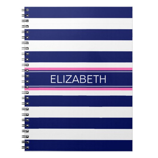 Navy Blue Whisky Stripe Hot Pink Name Monogram Notizblock (Vorderseite)