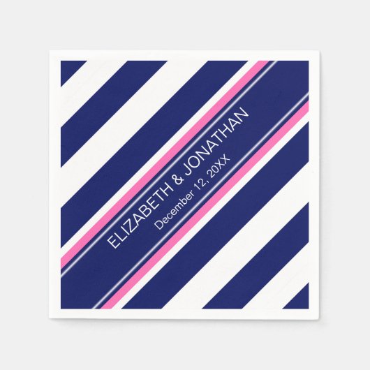 Navy Blue Whisky Stripe Hot Pink Name Monogram Serviette (Vorderseite)