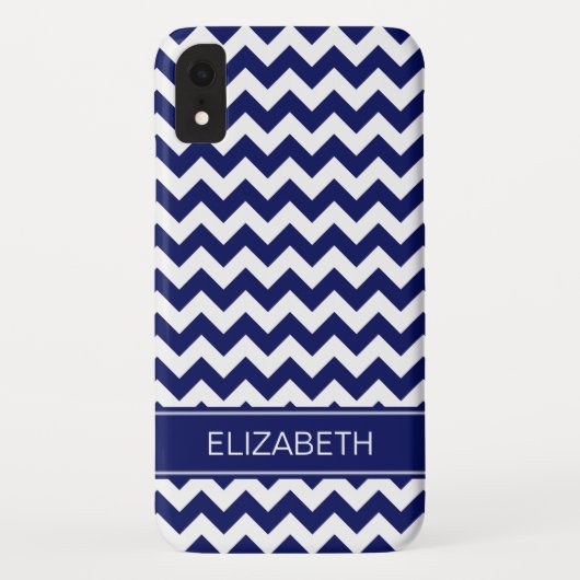 Navy Blue Whit Zickzack Zigzag 7P Navy Name Monogr Case-Mate iPhone Hülle (Rückseite)