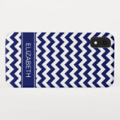 Navy Blue Whit Zickzack Zigzag 7P Navy Name Monogr Case-Mate iPhone Hülle (Rückseite (Horizontal))