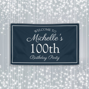 Navy Blue White 100. Geburtstagsparty Banner