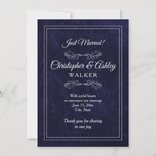 Navy Blue White 2 Sided Photo Wedding Announcement (Vorderseite)