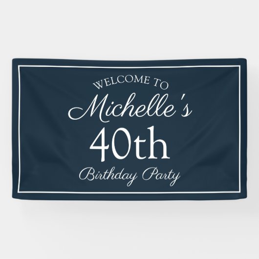 Navy Blue White 40. Geburtstag Party Banner (Horizontal)