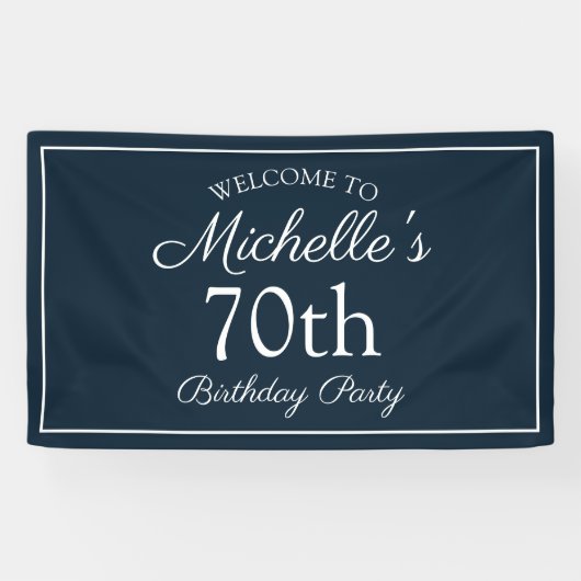 Navy Blue White 70. Geburtstagsparty Banner (Horizontal)