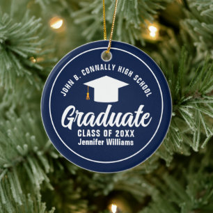 Navy Blue White Abschluss Custom Graduate Foto Keramik Ornament