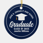 Navy Blue White Abschluss Custom Graduate Foto Keramik Ornament (Vorne)