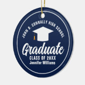 Navy Blue White Abschluss Custom Graduate Foto Keramik Ornament (Links)