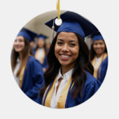 Navy Blue White Abschluss Custom Graduate Foto Keramik Ornament (Hinten)