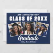 Navy Blue White Abschluss Foto Collage Graduate Ankündigung (Vorderseite)