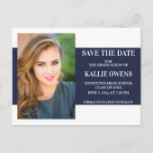 Navy Blue White Abschluss Save the Date Ankündigungspostkarte (Vorderseite)