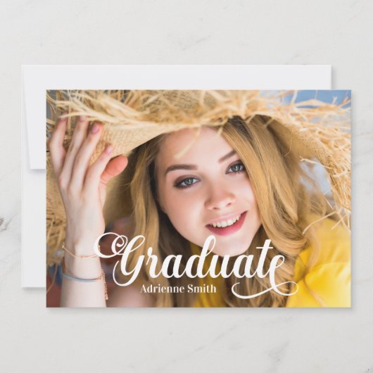 Navy Blue White Abschluss Uni Party Foto Einladung (Vorderseite)