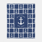 Navy Blue White Anchor Boat Name Nautic Fleecedecke (Vorderseite)