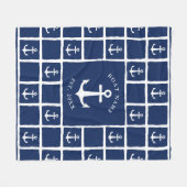 Navy Blue White Anchor Boat Name Nautic Fleecedecke (Vorderseite (Horizontal))