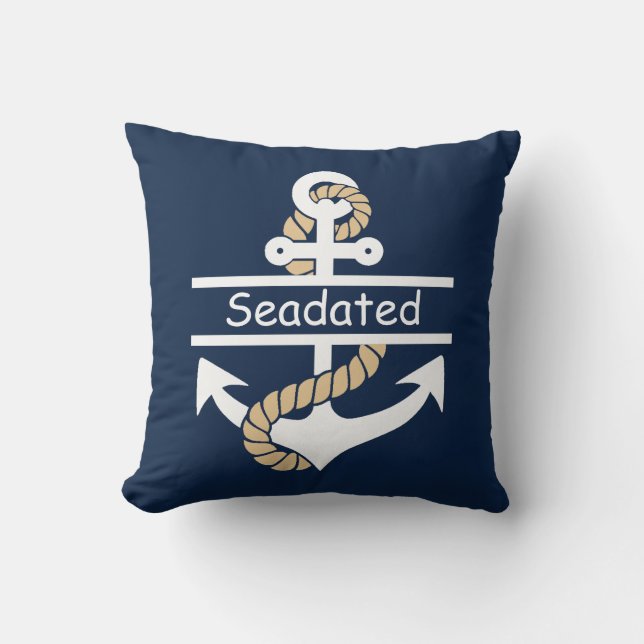Navy Blue White Anchor Nautical Throw Kissen (Vorderseite)