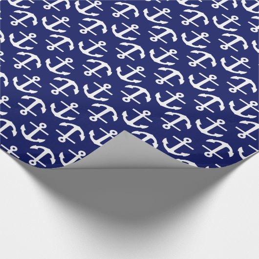 Navy Blue White Anchors 2Dir Muster Geschenkpapier (Ecke)