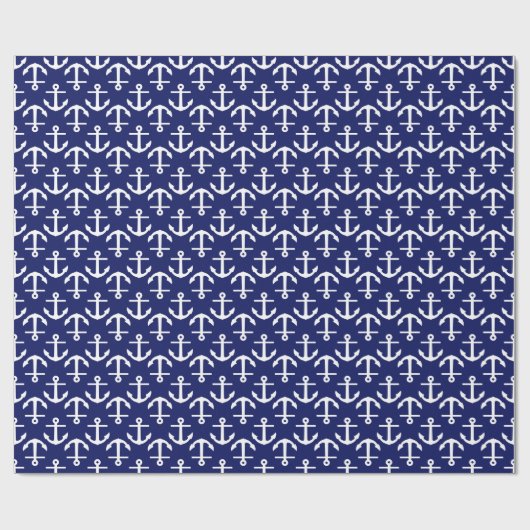 Navy Blue White Anchors 2Dir Muster Geschenkpapier (Flach)