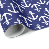 Navy Blue White Anchors 2Dir Muster Geschenkpapier (Rolleneckpunkt)